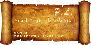 Petrányi Lóránt névjegykártya